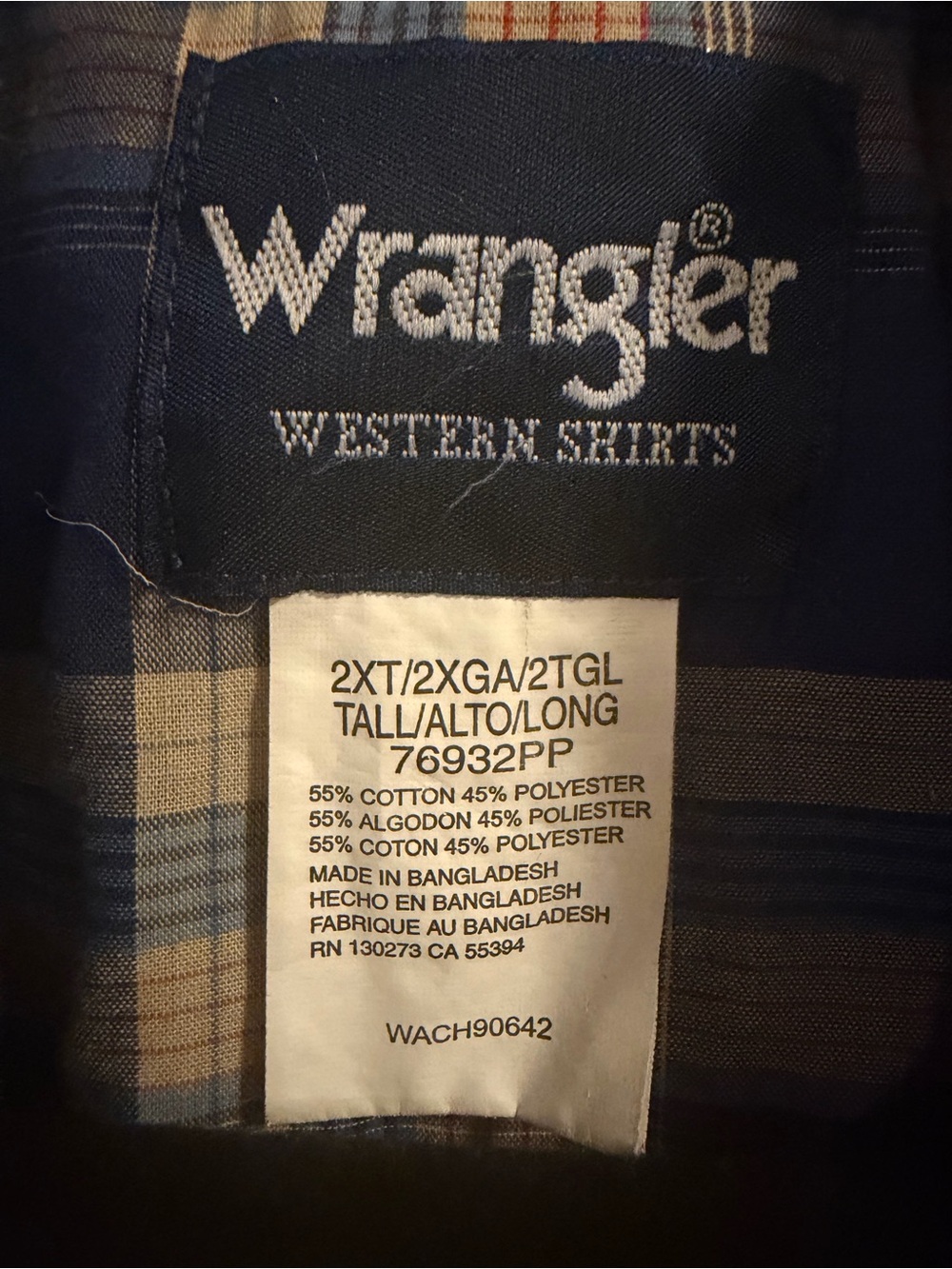 Wrangler Western Pearl Snap Plaid Shirt 2XT – Big & Tall Cowboy Shirt